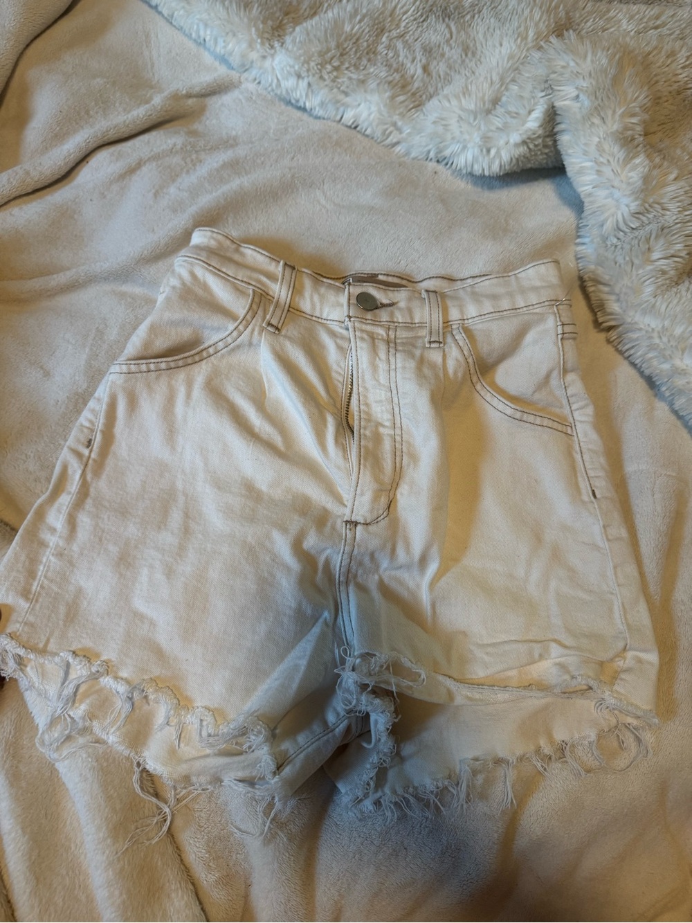 Women's High-Rise Distressed Cream Denim Shorts Joe’s